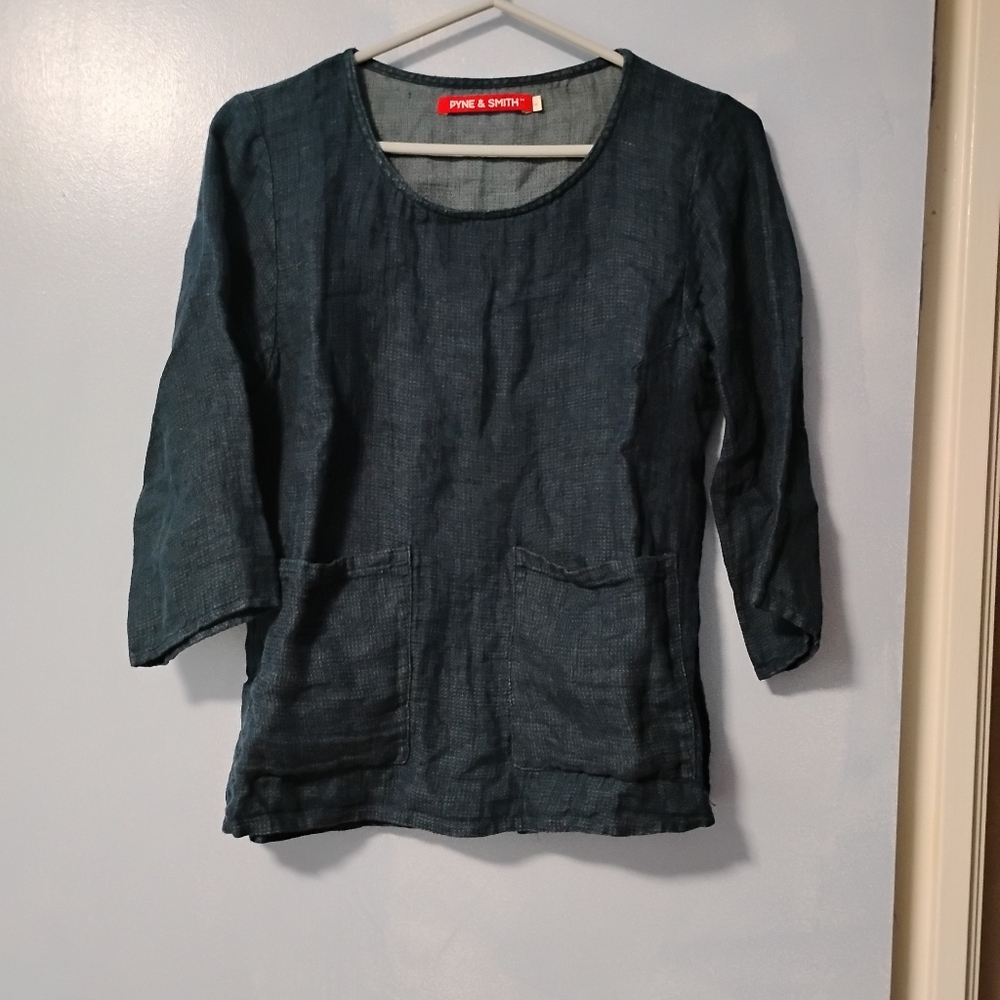 PYNE & SMITH Blouse No. 12 Everyday Linen Top S Denim Blue - Picture 4 of 11